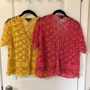 Jessica London Yellow and Pink Crochet Tops